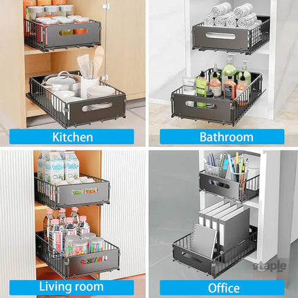 CARLA HOME 2 Pack Pullout Cabinet Kitchen Organizer Drawers with No-Drilling and Adhesive Design for Pantry & Cabinets-2050057501377957892
