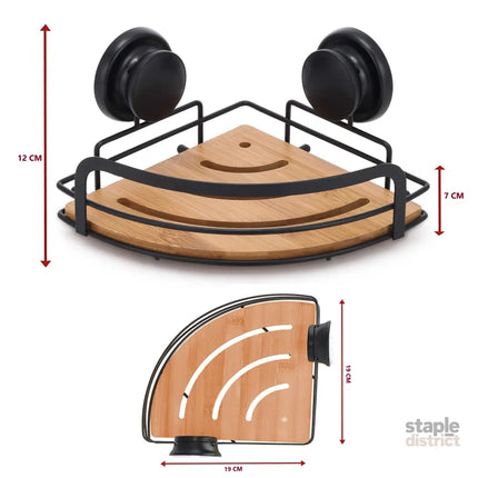 CARLA HOME  2 Pack Round Bamboo Corner Shower Caddy Shelf Basket Rack with Premium Vacuum Suction Cup No-Drilling for Bathroom and Kitchen-2042061554609950727