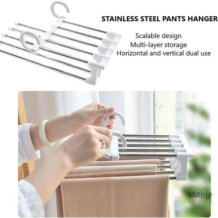 CARLA HOME  2 Pack Stainless Steel Adjustable 5 in 1 Pants Hangers Non-Slip Space Saving for Home Storage-2042061534284353538