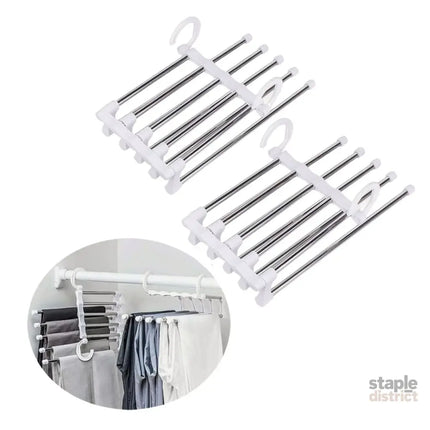 CARLA HOME  2 Pack Stainless Steel Adjustable 5 in 1 Pants Hangers Non-Slip Space Saving for Home Storage-2042061534284353536