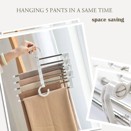 CARLA HOME  2 Pack Stainless Steel Adjustable 5 in 1 Pants Hangers Non-Slip Space Saving for Home Storage-2042061534284353542