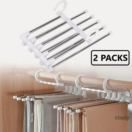 CARLA HOME  2 Pack Stainless Steel Adjustable 5 in 1 Pants Hangers Non-Slip Space Saving for Home Storage-2042061534284353537