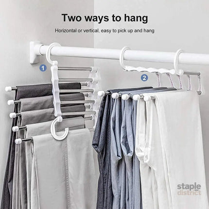 CARLA HOME  2 Pack Stainless Steel Adjustable 5 in 1 Pants Hangers Non-Slip Space Saving for Home Storage-2042061534284353539