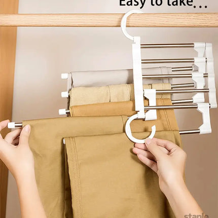 CARLA HOME  2 Pack Stainless Steel Adjustable 5 in 1 Pants Hangers Non-Slip Space Saving for Home Storage-2042061534284353541