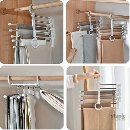 CARLA HOME  2 Pack Stainless Steel Adjustable 5 in 1 Pants Hangers Non-Slip Space Saving for Home Storage-2042061534284353543