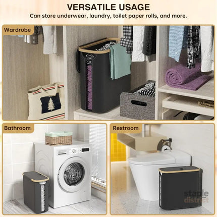 CARLA HOME 2 pack Toilet Paper Storage Basket Holds Up to 12 Rolls with Bamboo Lid and Handle for RV Closet (Black)-2042061561601855493