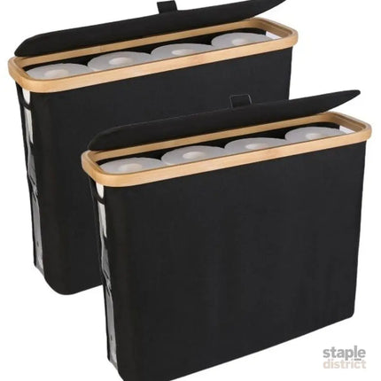 CARLA HOME 2 pack Toilet Paper Storage Basket Holds Up to 12 Rolls with Bamboo Lid and Handle for RV Closet (Black)-2042061561601855488