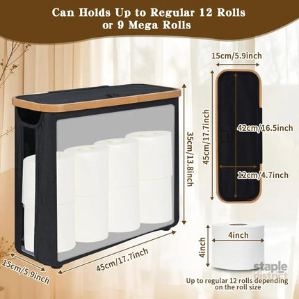 CARLA HOME 2 pack Toilet Paper Storage Basket Holds Up to 12 Rolls with Bamboo Lid and Handle for RV Closet (Black)-2042061561601855490