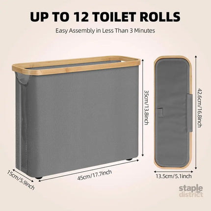 CARLA HOME 2 pack Toilet Paper Storage Basket Holds Up to 12 Rolls with Bamboo Lid and Handle for RV Closet (Grey)-2042061561782210562