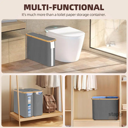 CARLA HOME 2 pack Toilet Paper Storage Basket Holds Up to 12 Rolls with Bamboo Lid and Handle for RV Closet (Grey)-2042061561782210567
