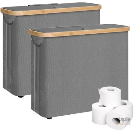 CARLA HOME 2 pack Toilet Paper Storage Basket Holds Up to 12 Rolls with Bamboo Lid and Handle for RV Closet (Grey)-2042061561782210560