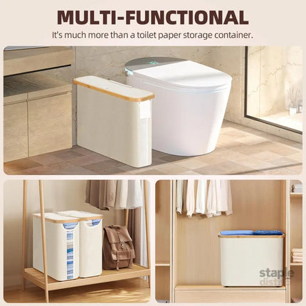 CARLA HOME 2 Pack Toilet Paper Storage Basket Holds Up to 12 Rolls with Bamboo Lid and Handle for RV Closet (White)-2042061561408917511