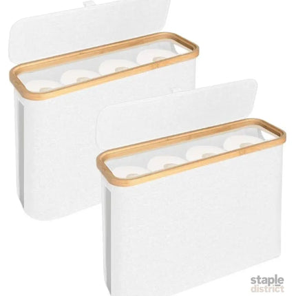 CARLA HOME 2 Pack Toilet Paper Storage Basket Holds Up to 12 Rolls with Bamboo Lid and Handle for RV Closet (White)-2042061561408917504