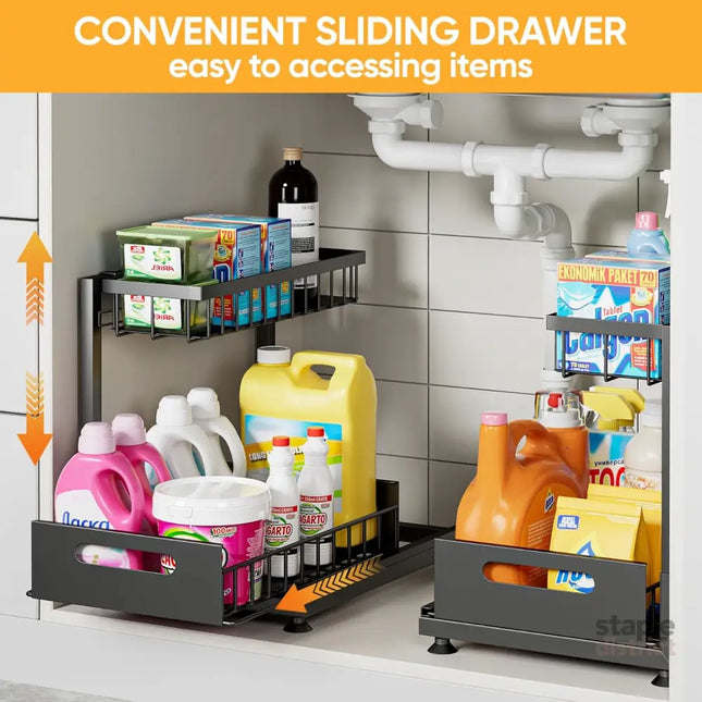 CARLA HOME 2 Pack Under Sink Organiser with Sliding Drawers for Kitchen & Bathroom-2042061552718319618