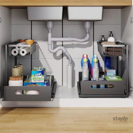 CARLA HOME 2 Pack Under Sink Organiser with Sliding Drawers for Kitchen & Bathroom-2042061552718319616