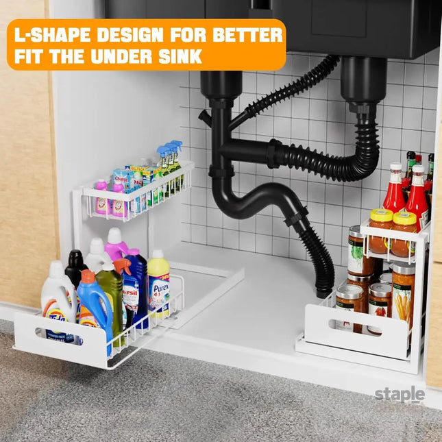 CARLA HOME 2 pack Under Sink Organiser with Sliding Drawers & 2 tier for Kitchen & Bathroom-2050057511779831809