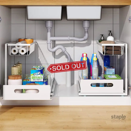 CARLA HOME 2 pack Under Sink Organiser with Sliding Drawers & 2 tier for Kitchen & Bathroom-2050057511779831808