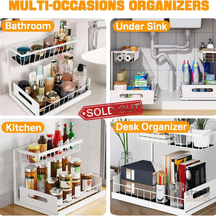 CARLA HOME 2 pack Under Sink Organiser with Sliding Drawers & 2 tier for Kitchen & Bathroom-2050057511779831813