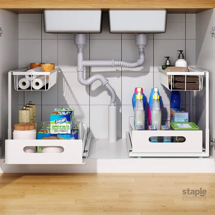 CARLA HOME 2 pack Under Sink Organiser with Sliding Drawers & 2 tier for Kitchen & Bathroom-2050057511779831808