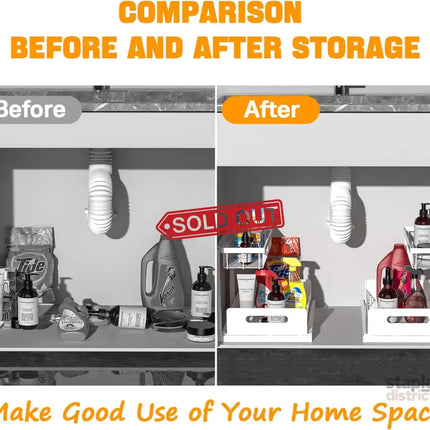 CARLA HOME 2 pack Under Sink Organiser with Sliding Drawers & 2 tier for Kitchen & Bathroom-2050057511779831812