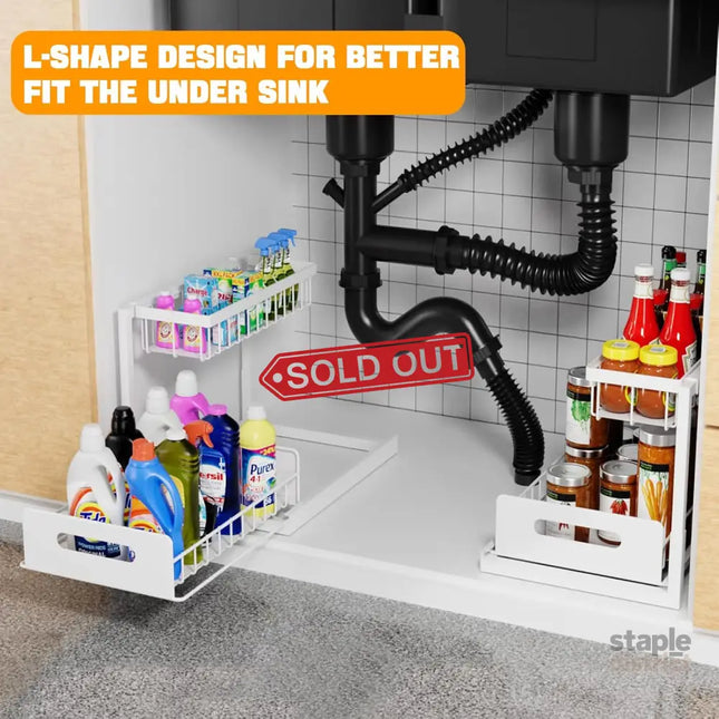 CARLA HOME 2 pack Under Sink Organiser with Sliding Drawers & 2 tier for Kitchen & Bathroom-2050057511779831809