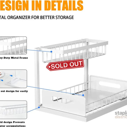 CARLA HOME 2 pack Under Sink Organiser with Sliding Drawers & 2 tier for Kitchen & Bathroom-2050057511779831811