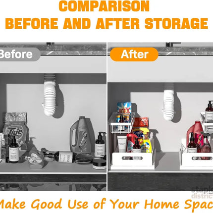 CARLA HOME 2 pack Under Sink Organiser with Sliding Drawers & 2 tier for Kitchen & Bathroom-2050057511779831812