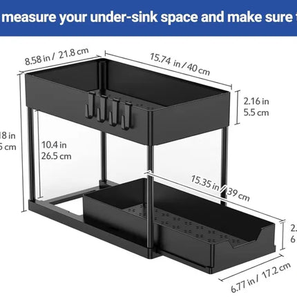 CARLA HOME 2 Pack Under Sink Organizer with Pull-Out Basket and Hooks for Bathroom & Kitchen-2050057508449554439