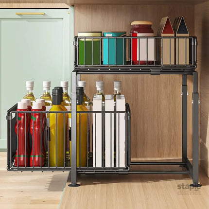 CARLA HOME 2- Pack Under Sink Organizer with Sliding Drawers & Height Adjustable for Kitchen Bathroom Cabinet Organization-2050057520453652486