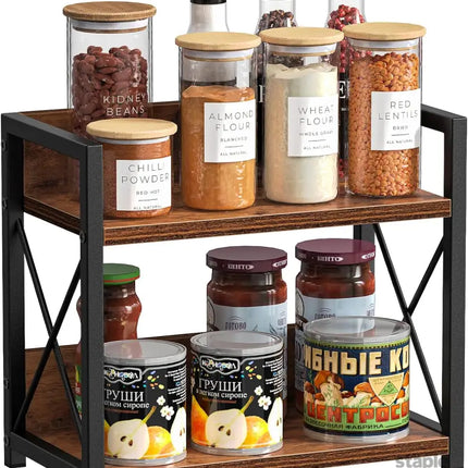 CARLA HOME 2-Tier Countertop Shelf Organizer Rustic Wood Kitchen Spice Rack for Storage, Condiments & Cabinet Organization-2042061539841806337