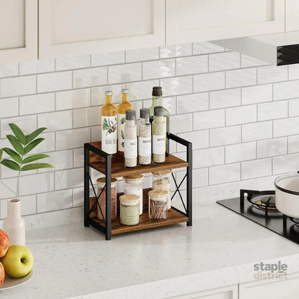 CARLA HOME 2-Tier Countertop Shelf Organizer Rustic Wood Kitchen Spice Rack for Storage, Condiments & Cabinet Organization-2042061539841806338