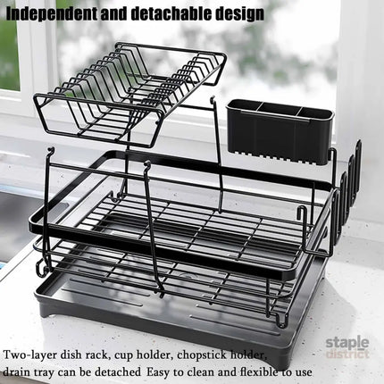 CARLA HOME 2-Tier Dish Drying Rack for Kitchen Counter with Drainboard, Utensil Holder, Cup Rack & Cutlery Organizer-2042061540567420933