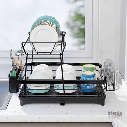 CARLA HOME 2-Tier Dish Drying Rack for Kitchen Counter with Drainboard, Utensil Holder, Cup Rack & Cutlery Organizer-2042061540567420934