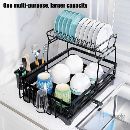 CARLA HOME 2-Tier Dish Drying Rack for Kitchen Counter with Drainboard, Utensil Holder, Cup Rack & Cutlery Organizer-2042061540567420931