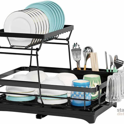CARLA HOME 2-Tier Dish Drying Rack for Kitchen Counter with Drainboard, Utensil Holder, Cup Rack & Cutlery Organizer-2042061540567420928