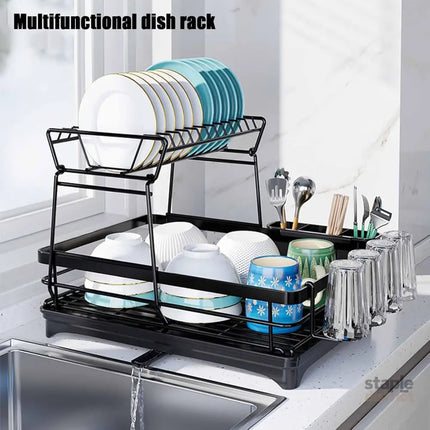 CARLA HOME 2-Tier Dish Drying Rack for Kitchen Counter with Drainboard, Utensil Holder, Cup Rack & Cutlery Organizer-2042061540567420932