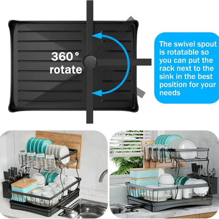 CARLA HOME 2-Tier Dish Drying Rack for Kitchen Counter with Drainboard, Utensil Holder, Cup Rack & Cutlery Organizer-2042061540567420929