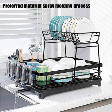 CARLA HOME 2-Tier Dish Drying Rack for Kitchen Counter with Drainboard, Utensil Holder, Cup Rack & Cutlery Organizer-2042061540567420930