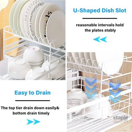 CARLA HOME 2-Tier Dish Drying Rack for Kitchen Counter with Removable Drip Tray, Utensil Holder and Cutlery Organizer-2042061540382871557
