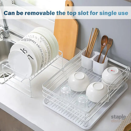 CARLA HOME 2-Tier Dish Drying Rack for Kitchen Counter with Removable Drip Tray, Utensil Holder and Cutlery Organizer-2042061540382871556