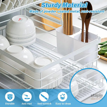 CARLA HOME 2-Tier Dish Drying Rack for Kitchen Counter with Removable Drip Tray, Utensil Holder and Cutlery Organizer-2042061540382871555