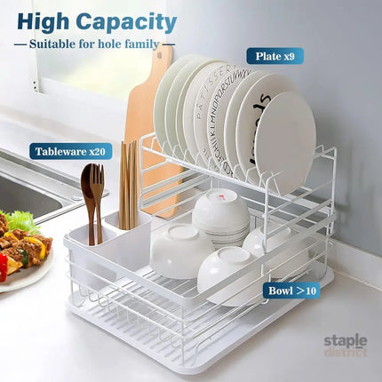 CARLA HOME 2-Tier Dish Drying Rack for Kitchen Counter with Removable Drip Tray, Utensil Holder and Cutlery Organizer-2042061540382871554