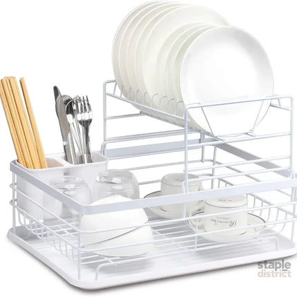 CARLA HOME 2-Tier Dish Drying Rack for Kitchen Counter with Removable Drip Tray, Utensil Holder and Cutlery Organizer-2042061540382871552