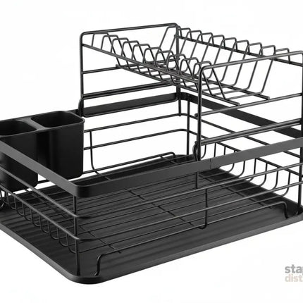 CARLA HOME 2-Tier Dish Drying Rack for Kitchen Counter with Removable Drip Tray, Utensil Holder and Cutlery Organizer (Black)-2050057500035780614