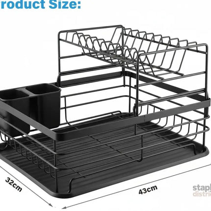 CARLA HOME 2-Tier Dish Drying Rack for Kitchen Counter with Removable Drip Tray, Utensil Holder and Cutlery Organizer (Black)-2050057500035780609