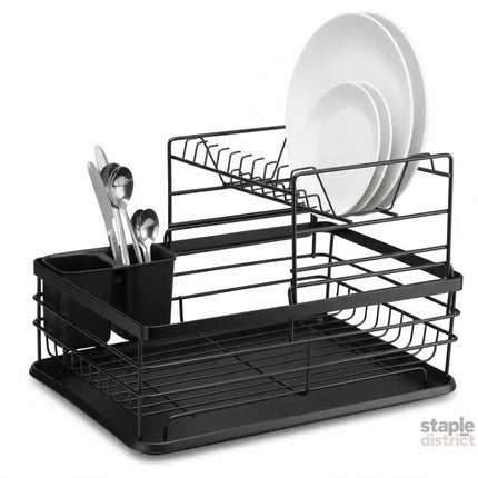 CARLA HOME 2-Tier Dish Drying Rack for Kitchen Counter with Removable Drip Tray, Utensil Holder and Cutlery Organizer (Black)-2050057500035780615