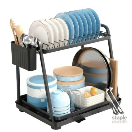 CARLA HOME 2-Tier Dish Drying Rack for Kitchen Countertop with Drainage Tray, Utensil Holder, Cutting Board Slot & Cup Hooks-2050057509548462085