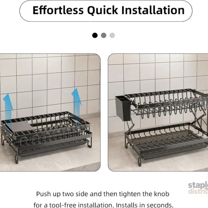 CARLA HOME 2-Tier Dish Drying Rack with Drainage Tray, Utensil Holder, Cup Hooks & Cutting Board Rack for Kitchen (Black)-2042061539464318979