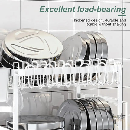 CARLA HOME 2-Tier Dish Drying Rack with Drainage Tray, Utensil Holder, Cup Hooks & Cutting Board Slot for Countertop Kitchen Storage (White)-2042061535790108676