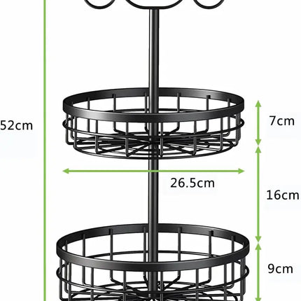 CARLA HOME 2-Tier Fruit Basket Bowl Storage with Wood Lift Handle and Dual Banana Tree Hanger for Kitchen Countertop-2042061557625655303